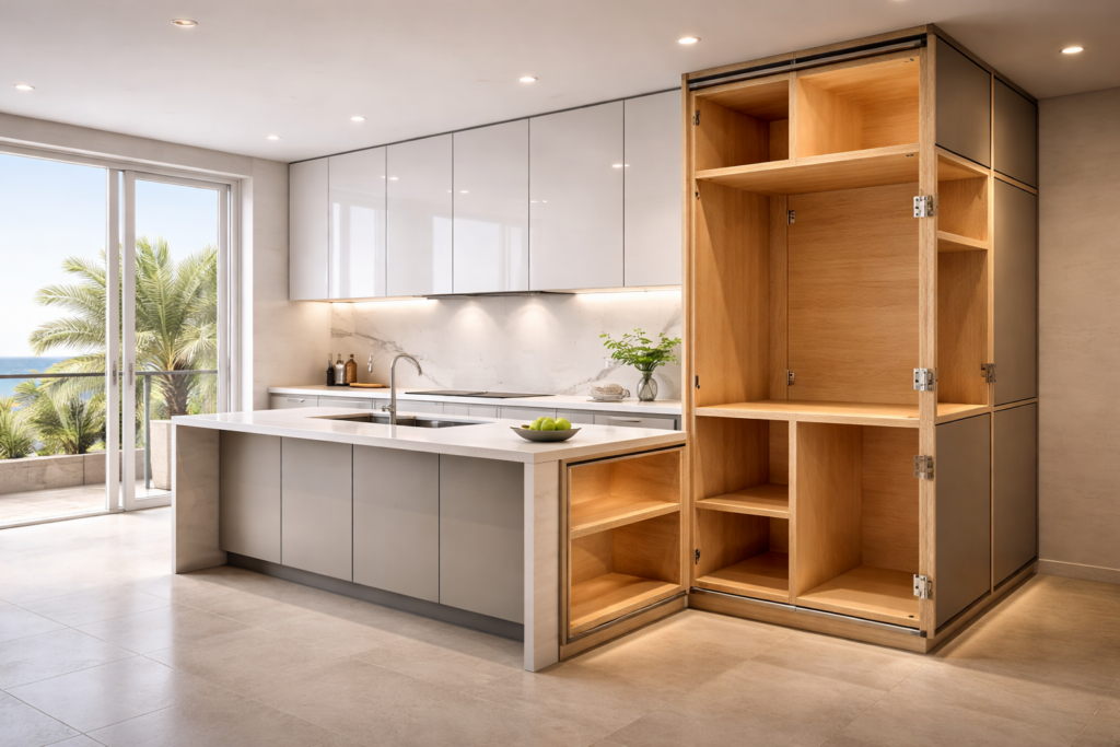 Marine grade plywood structure with anti rust hardware and heat resistant bonding in Cmilano Chennai coastal interiors