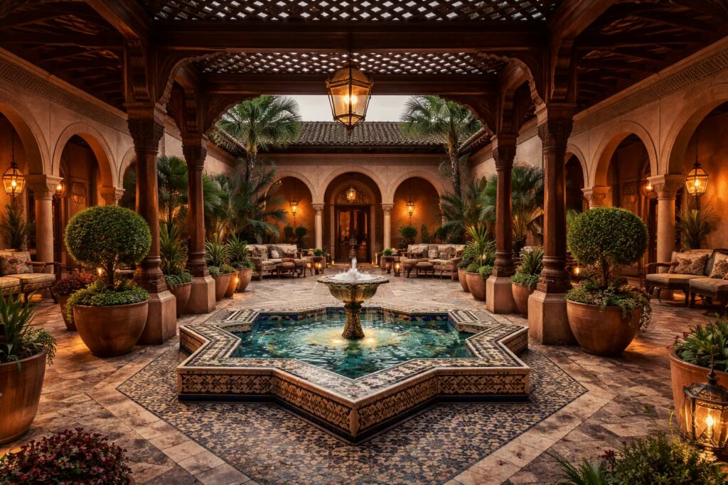 Contemporary Turkish entrance with patterned flooring and warm lighting by Cmilano