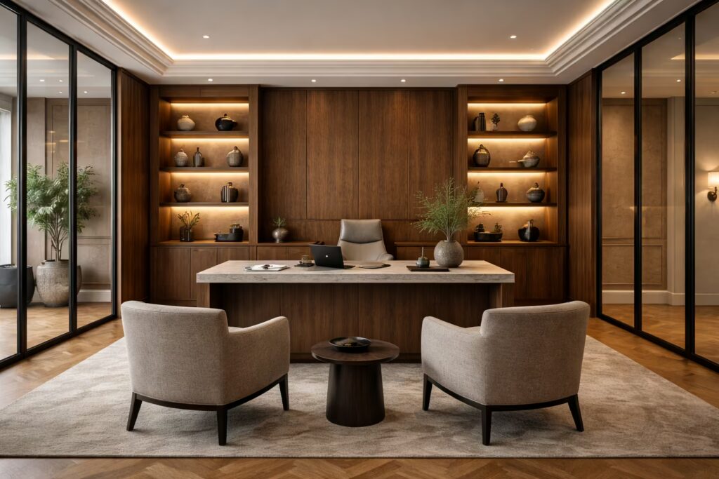 Executive glass partition office with veneer paneling by Cmilano