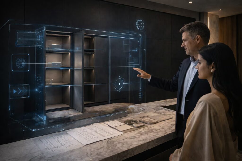 Futuristic visualization of luxury cabinetry systems in Chennai home