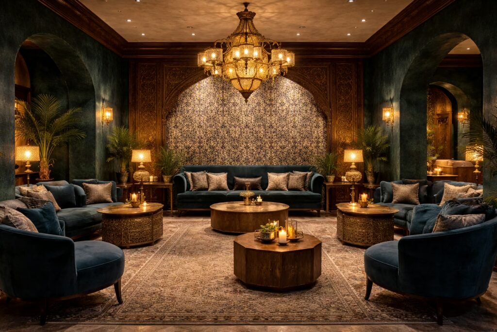 Luxury Turkish-inspired commercial lounge with cultural detailing by Cmilano