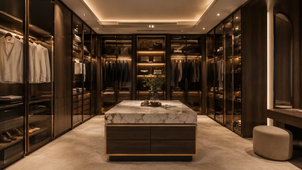 Bespoke luxury walk-in wardrobe design in Chennai