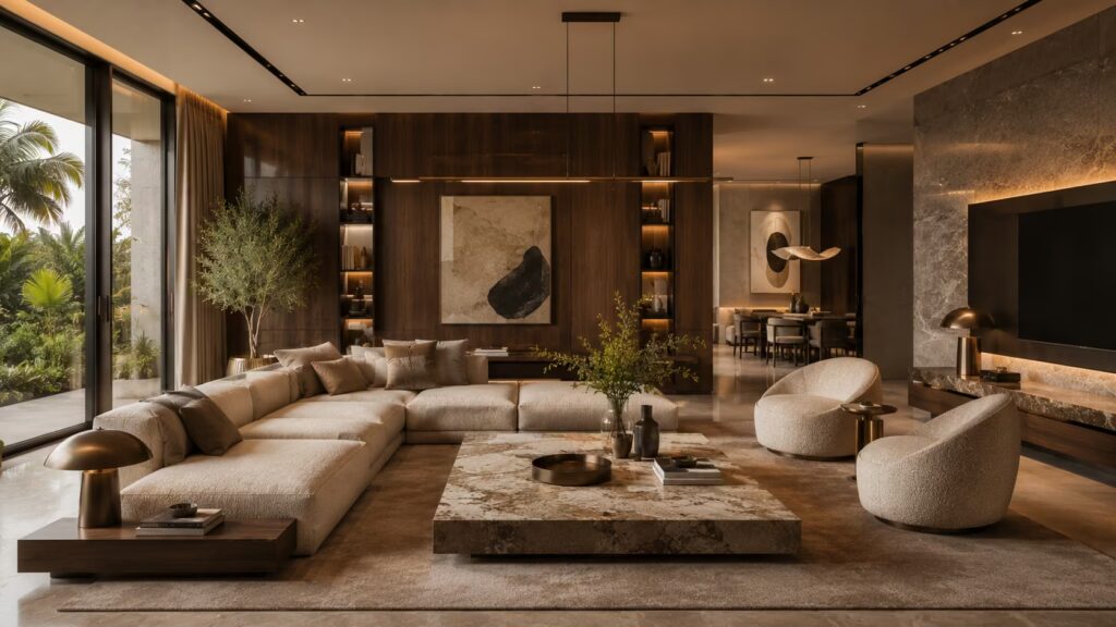 Luxury living room interior design for Chennai home