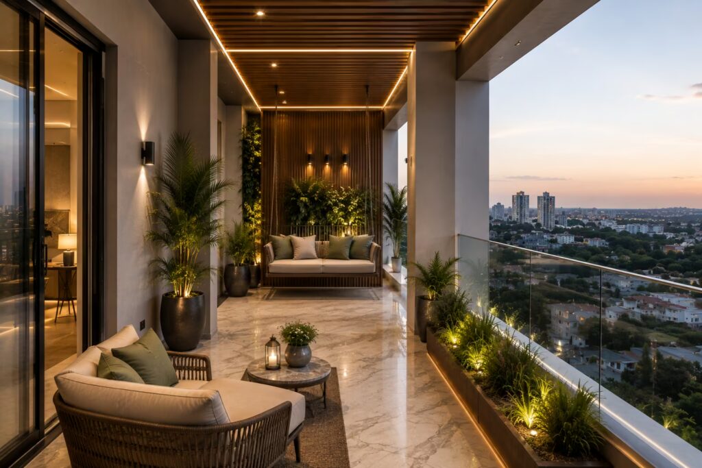 Luxury balcony after outdoor interior design Cmilano