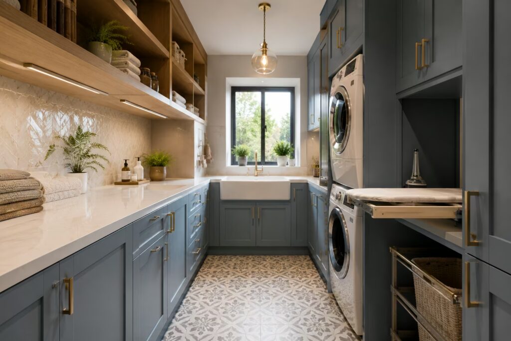Modern laundry utility area with cabinets Cmilano